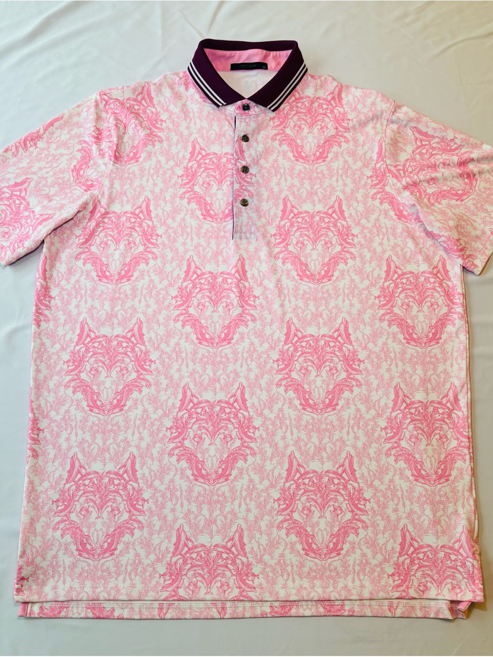 Greyson - Pink Patterned Polo with Dark Collar